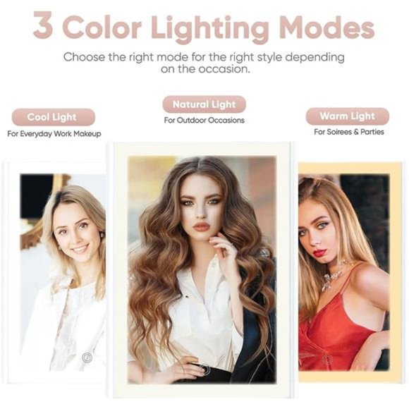 Makeup Mirror Vanity Mirror with Lights  3 Color Lighting Modes 72 LED Trifold - Picture 2 of 5